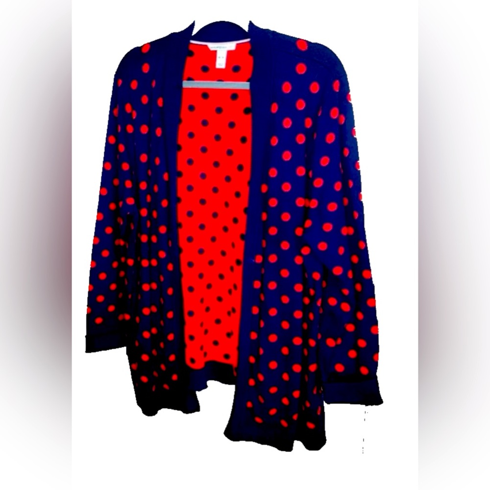 Isaac Mizrahi Blue w/ Red Polka Dot Cardigan Sweater